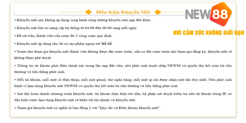 Tặng Nạp Lần Đầu NEW88 - Sự Kiện Nhận Quà Hấp Dẫn 2026 3 Điều khoản đáp ứng để nhận thưởng nạp tiền tại nhà cái